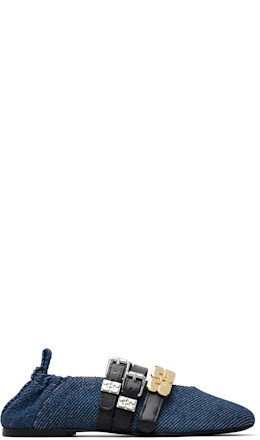 Navy Sue Triple Ballerina Flats - GANNI