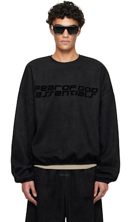 Black Holiday Modern Crewneck Faux-Suede Sweatshirt - Fear of God ESSENTIALS