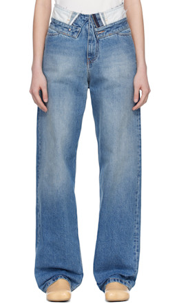 Blue Straight-Leg Jeans - MM6 Maison Margiela