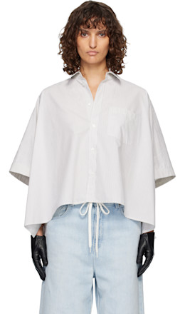 White & Gray Cotton Poplin Shirt - MM6 Maison Margiela