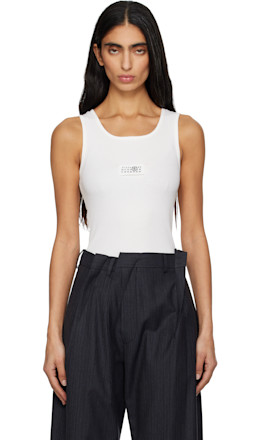 White Ribbed Jersey Tank Top - MM6 Maison Margiela