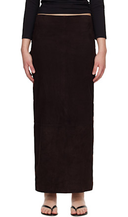Brown Suede Column Midi Skirt - St. Agni
