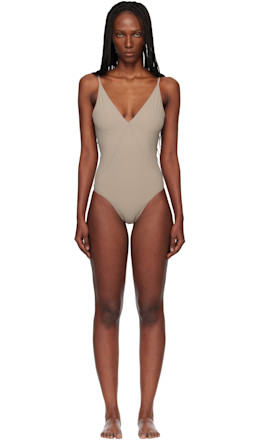 Taupe Temple Deep V Bather Swimsuit - Rick Owens