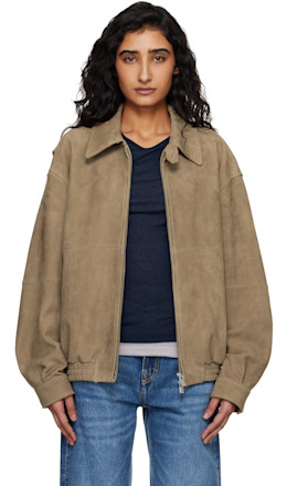 Tan Goat Suede Relaxed Bomber Jacket - TONYWACK