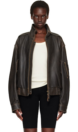 Brown Vintage Shelter Neck Collar Leather Jacket - COOR