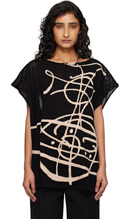 Black Beach Top Graffiti Orb Cover-Up Top - Vivienne Westwood