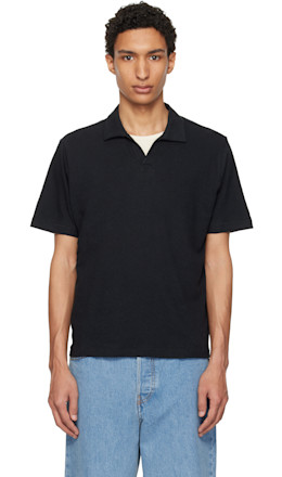 Black Linen-Cotton Relaxed Fit Polo - Merz b. Schwanen