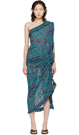 Blue & Burgundy Graphic Midi Dress - Dries Van Noten