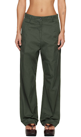 Green Loose Fit Workwear Trousers - Dries Van Noten