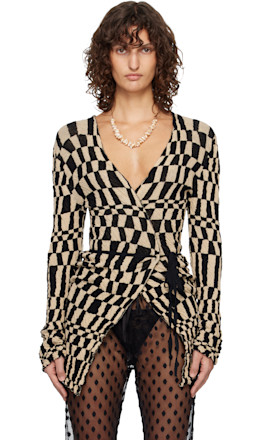 Black & Off-White Jacquard Cardigan - Dries Van Noten