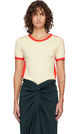 Off-White & Red Fitted Contrast T-shirt - Dries Van Noten