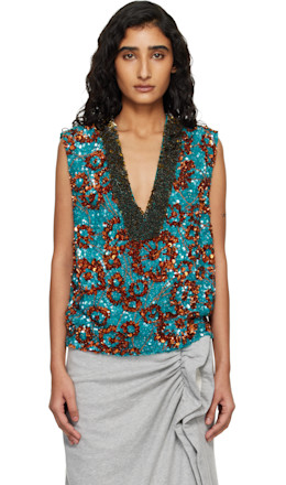 Blue & Orange Sequinned Top - Dries Van Noten