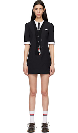 Black Trompe L'Oeil Patch Pocket Minidress - Thom Browne