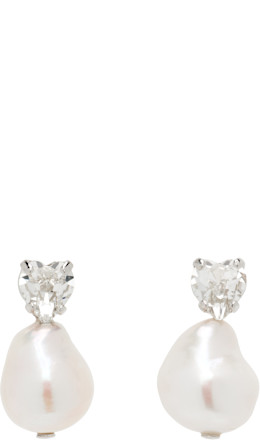 Faux-Pearl Heart Crystal Stud Earrings - Simone Rocha