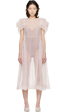 Pink Rose Puff Sleeve Hip Midi Dress - Simone Rocha