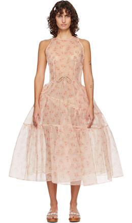 Pink Tapered Back Hoop Flounce Maxi Dress - Simone Rocha