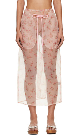 Pink Sheer Frayed Column Pencil Midi Skirt - Simone Rocha