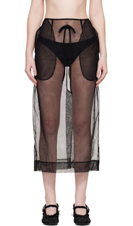 Black Sheer Frayed Column Pencil Midi Skirt - Simone Rocha