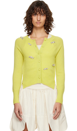 Green Turbo Embellished Relaxed Cashmere Cardigan - Simone Rocha