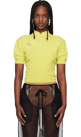 Green Embellished Mandarin Collar Cashmere Sweater - Simone Rocha