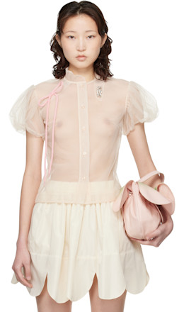 Off-White Embellished Sheer Offset Fragment Collar Shirt - Simone Rocha