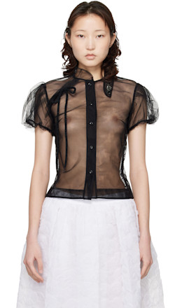 Black Embellished Sheer Offset Fragment Collar Shirt - Simone Rocha