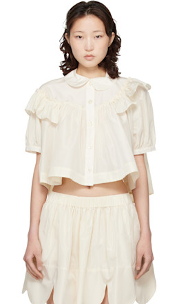 Off-White Cropped Puff Sleeve Ruffle Frill Shirt - Simone Rocha