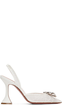 White Rosie Lace Sling 95 Heels - Amina Muaddi
