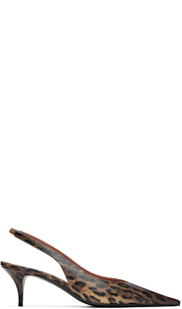 Brown Anok Sling 55 Snakeskin Heels - Amina Muaddi