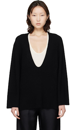 Black Gabe U Neck Ribbed Cashmere Sweater - Loulou de Saison