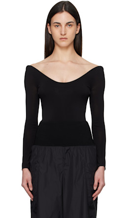 Black Curved Soft Jersey Bodysuit - ALAÏA