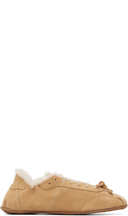 Beige Ballerina Shearling Sneakers - ABRA