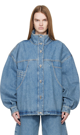 Blue Washed Denim Bomber Jacket - The Attico