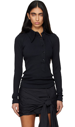 Black Cotton Rib Polo - The Attico