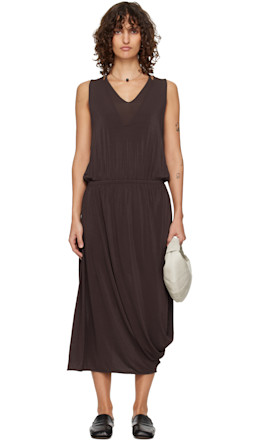 Brown Double Layer Drape Midi Dress - LEMAIRE