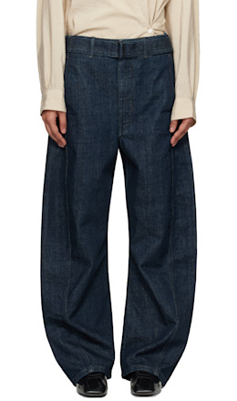 Navy Twisted Belted Jeans - LEMAIRE