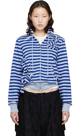 SSENSE Exclusive Navy Applique Knit Zipup Sweatshirt SSENSE Exclusive Navy Applique Knit Zipup Sweatshirt