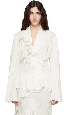 White Unbalanced Ruffle Blouse - OPEN YY