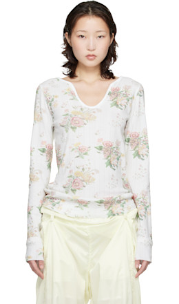 White Floral Hook Long Sleeve Henley White Floral Hook Long Sleeve Henley