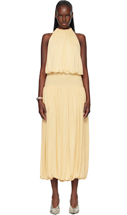 Yellow Soft Gathered Midi Dress - TOTEME