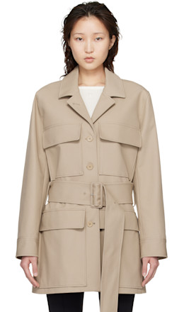 Beige Utility Belted Coat - Courrèges