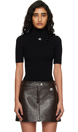 Black Reedition Short Sleeves Rib Knit Turtleneck - Courrèges