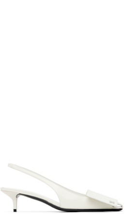White Fold Iced Leather Slingback Heels - Courrèges