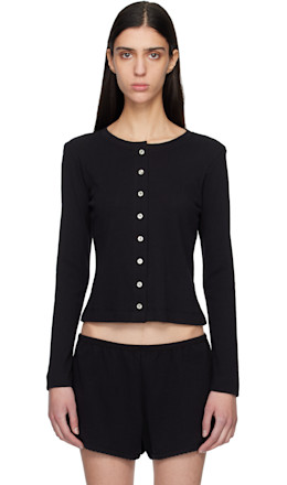 Black Pointelle Classic Crew Cardigan