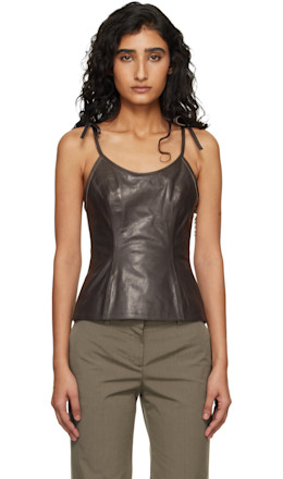 Brown String Leather Tank Top - OUR LEGACY