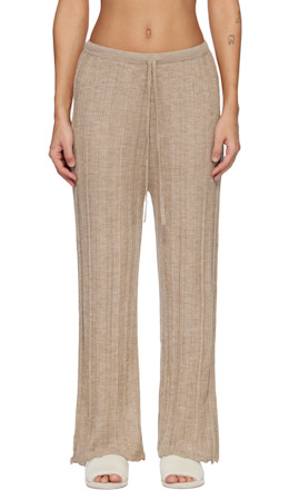 Beige Plisse Lounge Pants - Lauren Manoogian