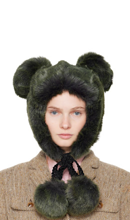 SSENSE Exclusive Green Faux Fur Teddy Bear Hat SSENSE Exclusive Green Faux Fur Teddy Bear Hat