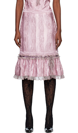 Pink Crushed Satin Ruffle Midi Skirt - Anna Sui