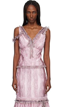 Pink Crushed Satin Bow Tank Top - Anna Sui
