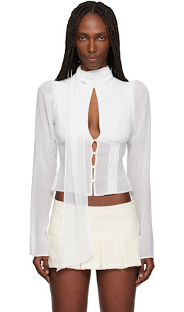 White Ara Long Sleeve Blouse - GUIZIO